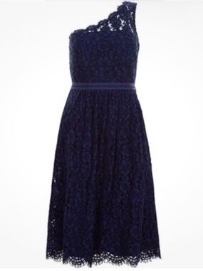 NWT Monsoon One-Shoulder Navy Lace Dress Sz 2/4